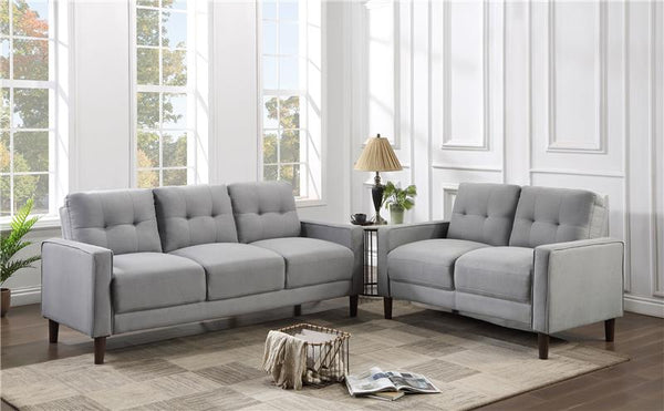 Bowen 2-piece Upholstered Track Arm Tufted Sofa Set Grey - 506781-S2