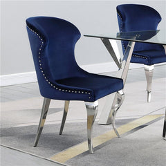 Cheyanne Upholstered Wingback Side Chair with Nailhead Trim Chrome and Ink Blue (Set of 2) - 190745