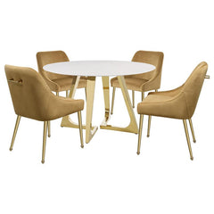Gwynn Round Dining Table with Marble Top and Stainless Steel Base White and Gold - 107171