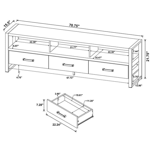 James 3-drawer Engineered Wood 71" TV Stand Dark Pine - 704283