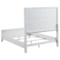Marielle Queen Upholstered LED Panel Bed Distressed White - 224841Q