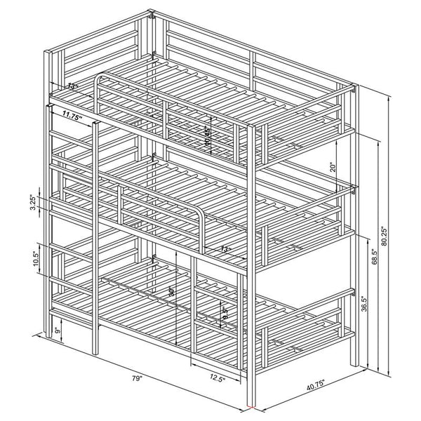 Maynard Metal Twin Triple Bunk Bed Gunmetal - 422670