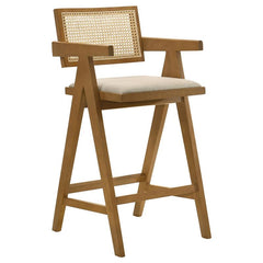 Kane Solid Wood Bar Stool with Woven Rattan Back and Upholstered Seat Light Walnut (Set of 2) - 182677