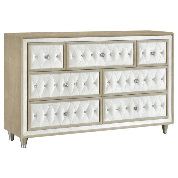 Antonella 7-drawer Upholstered Dresser Ivory and Camel - 223523