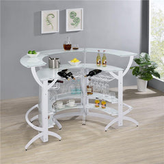 Dallas 2-shelf Curved Home Bar White and Frosted Glass (Set of 3) - 182136-S3