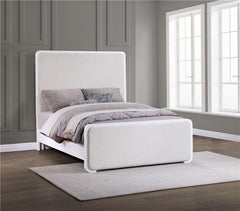 Anastasia Upholstered Eastern King Panel Bed Pearl White - 224751KE