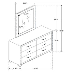Melody 6-drawer Upholstered Dresser with Mirror Pacific Blue - 223373M