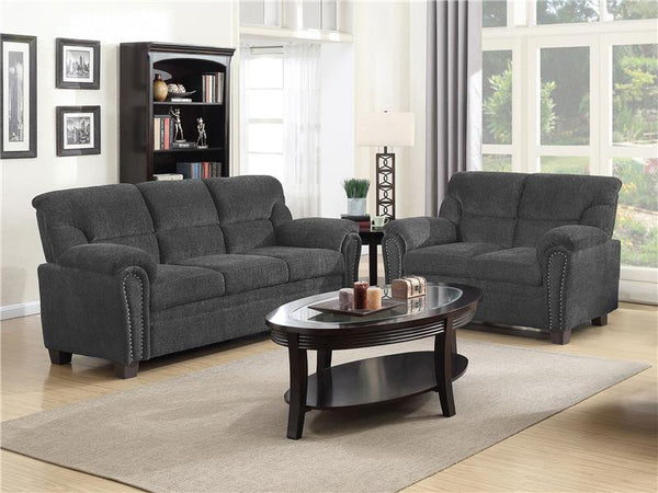 Clementine 2-piece Upholstered Padded Arm Sofa Set Grey - 506574-S2