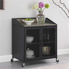 Arlette Wine Cabinet with Wire Mesh Doors Grey Wash and Sandy Black - 183476