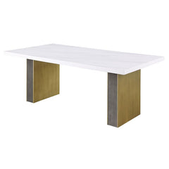 Carla Rectangular Dining Table with Cultured Carrara Marble Top White and Gold - 106651