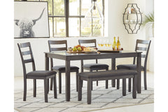 Bridson Dining Table and Chairs with Bench (Set of 6) - D383-325