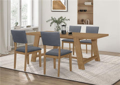 Sharon 5-piece Rectangular Trestle Base Dining Table Set Blue and Brown - 104171-S5