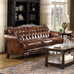 Victoria Full Leather Upholstered Rolled Arm Sofa Brown - 500681