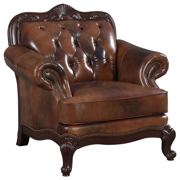 Victoria Full Leather Upholstered Rolled Arm Chair Brown - 500683