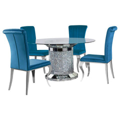 Ellie 5-piece Cylinder Pedestal Dining Room Set Mirror and Teal - 115551-S5T