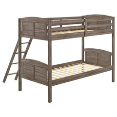Flynn Wood Twin Over Twin Bunk Bed Weathered Brown - 400808