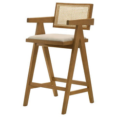 Kane Solid Wood Bar Stool with Woven Rattan Back and Upholstered Seat Light Walnut (Set of 2) - 182677