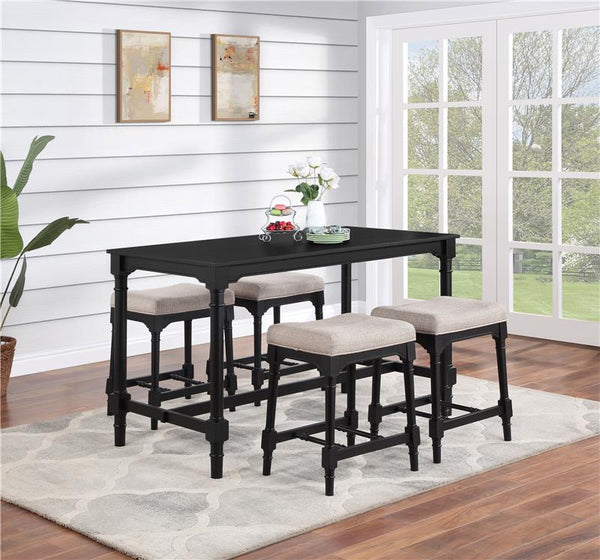Martina 5-piece Rectangular Spindle Leg Counter Height Dining Set Oatmeal and Black - 120577