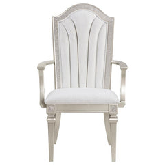 Evangeline Upholstered Dining Arm Chair with Faux Diamond Trim Ivory and Silver Oak (Set of 2) - 107553