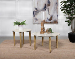 Aldis Round Marble Top Side End Table White and Natural - 703717