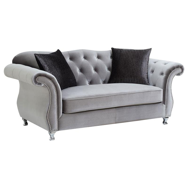 Frostine Upholstered Rolled Arm Tufted Loveseat Silver - 551162