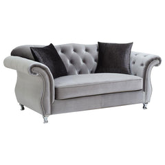 Frostine Upholstered Rolled Arm Tufted Loveseat Silver - 551162