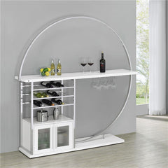 Risley 2-door Circular LED Home Bar with Wine Storage White High Gloss - 182798