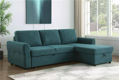 Samantha Upholstered Storage Sleeper Sectional Sofa Teal - 511087