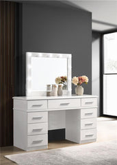 Felicity 9-drawer Vanity Desk with Lighted Mirror Glossy White - 203507