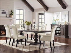 Phelps Rectangular Trestle Dining Set Antique Noir and Beige - 121231-S7