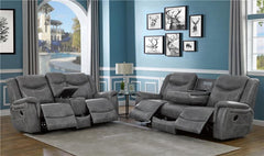 Conrad 2-piece Upholstered Padded Arm Motion Sofa Set Grey - 650354-S2