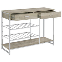 Melrose 2-shelf Wine Cabinet with 2 Drawers Gray Washed Oak and Chrome - 182275