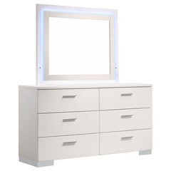 Felicity 6-drawer Dresser with LED Mirror Glossy White - 203503ML