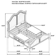 Evangeline Wood Queen LED Storage Panel Bed Silver Oak - 223390Q
