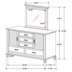 Franco 5-drawer Dresser with Mirror with 2 Louvered Doors Burnished Oak - 200973M