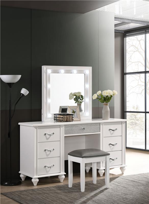 Barzini 7-drawer Vanity Set with Lighting White - 205897