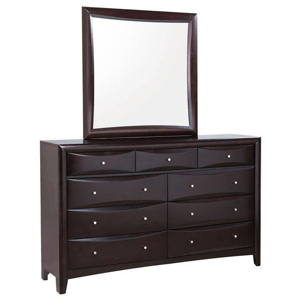 Phoenix 9-drawer Dresser with Mirror Deep Cappuccino - 200413M