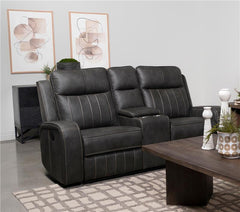 Raelynn Upholstered Track Arm Motion Loveseat Grey - 603192