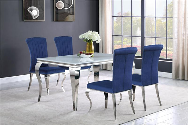 Carone 5-piece 61" Rectangular Dining Set Ink Blue and Chrome - 115091-S5B