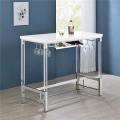 Norcrest Pub Height Bar Table with Acrylic Legs and Wine Storage White High Gloss - 182101