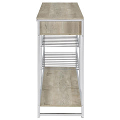 Melrose 2-shelf Wine Cabinet with 2 Drawers Gray Washed Oak and Chrome - 182275