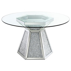 Quinn 5-piece Hexagon Pedestal Dining Room Set Mirror and Ink Blue - 115561-S5B