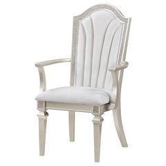 Evangeline Upholstered Dining Arm Chair with Faux Diamond Trim Ivory and Silver Oak (Set of 2) - 107553