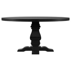 Florence Round Pedestal Dining Table with Planked Wood Top Antique Black - 115530