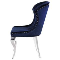 Cheyanne Upholstered Wingback Side Chair with Nailhead Trim Chrome and Ink Blue (Set of 2) - 190745