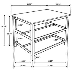 Hollis Kitchen Island Counter Height Table with Pot Rack Brown and White - 122246