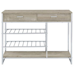 Melrose 2-shelf Wine Cabinet with 2 Drawers Gray Washed Oak and Chrome - 182275