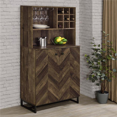 Mendoza 2-door Wine Cabinet Rustic Oak Herringbone and Gunmetal - 182082