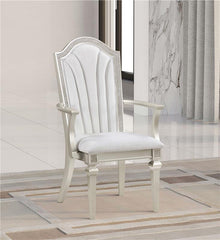 Evangeline Upholstered Dining Arm Chair with Faux Diamond Trim Ivory and Silver Oak (Set of 2) - 107553