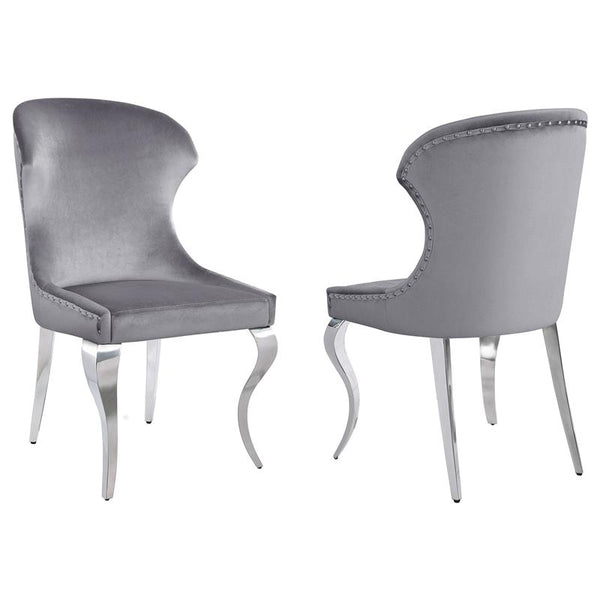 Cheyanne Upholstered Wingback Side Chair with Nailhead Trim Chrome and Grey (Set of 2) - 190743